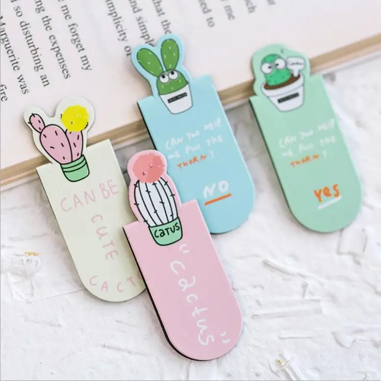 

4pcs/lot Creative Cartoon Cactus Magnetic Bookmark Paper Organizer Clip Book Page Marker Refrigerator Magnet Stationery Gift