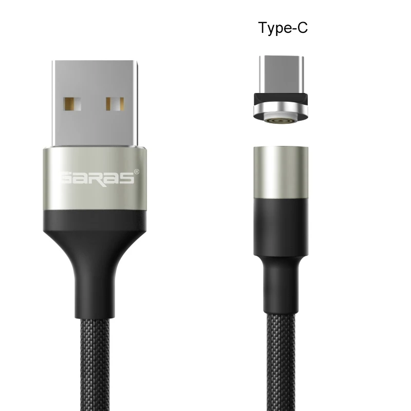 Магнитный usb-кабель GARAS для iPhone/Micro USB и type C 3A, кабель для быстрой зарядки и передачи данных QC3.0 для huawei Xiaomi, магнитный USB C - Цвет: silver Type C