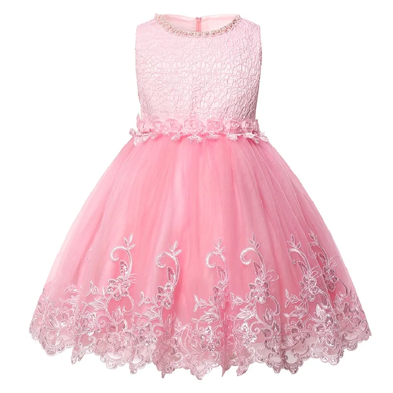 Лидер продаж; милое кружевное платье принцессы с блестками для девочек одежда высокого качества с круглым вырезом и бусинами детское платье для дня рождения