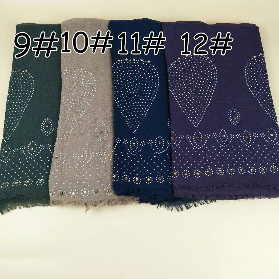 12 шт./лот) Дизайн Стразы вискоза crinkle мусульманские длинные шарфы/шарф, исламский хиджаб BM015