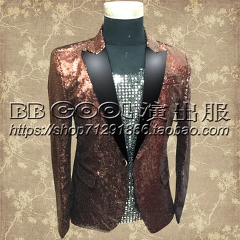 

S-XXXL New Nightclub bar male stage costumes DJ performance stage show sequins show suit jacket male singer costumes plus size
