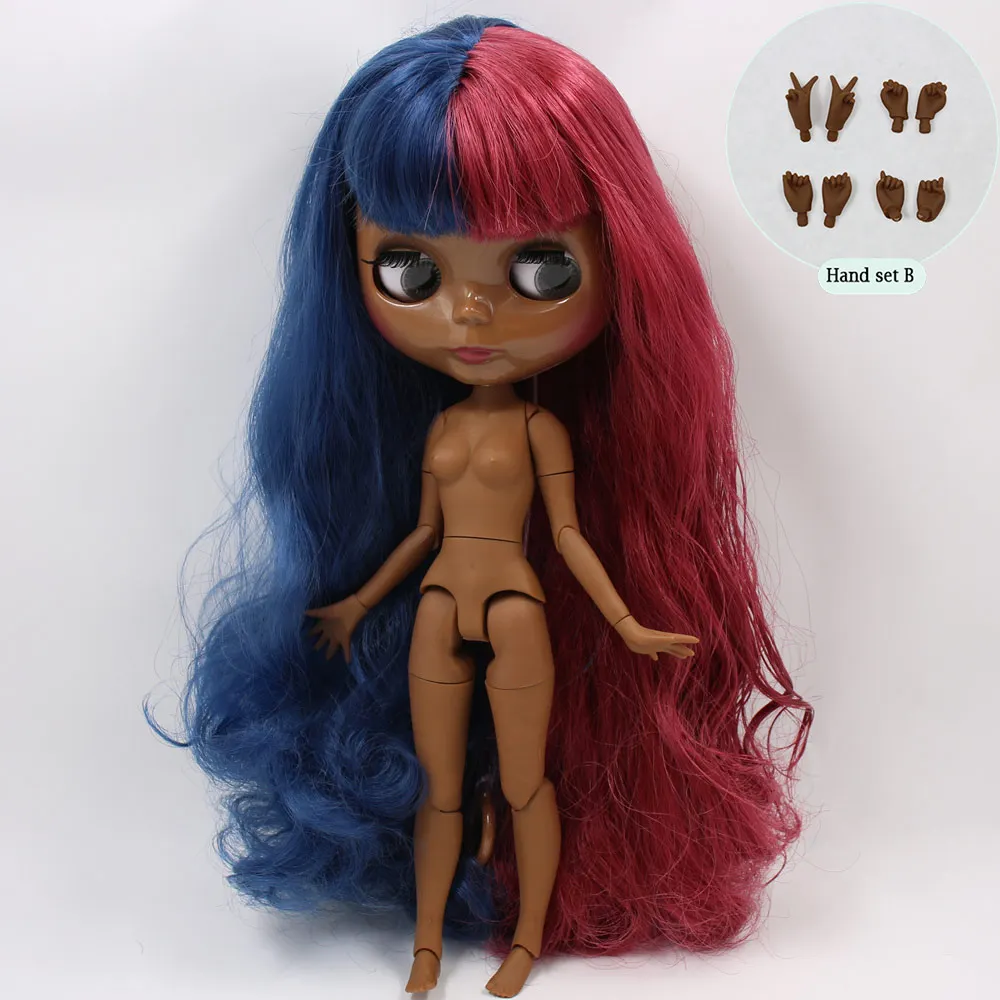 C doll with hand B ICY Nude Blyth изготовленная на заказ кукла No. BL6221/12532 синий микс красные волосы 1/6 bjd, pullip, licca, jerryberry - Цвет: C doll with hand B