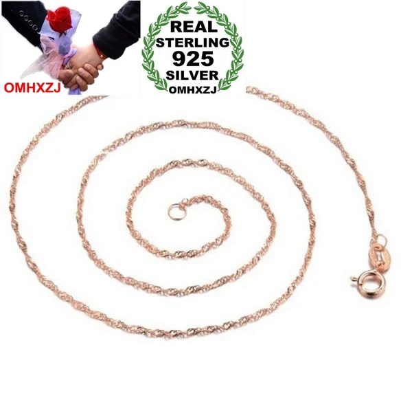 

OMHXZJ Wholesale Fashion joker Woman 18 inch 1.8mm Platinum 925 Sterling Silver Rose gold Water wave Short Chains Necklaces NK13