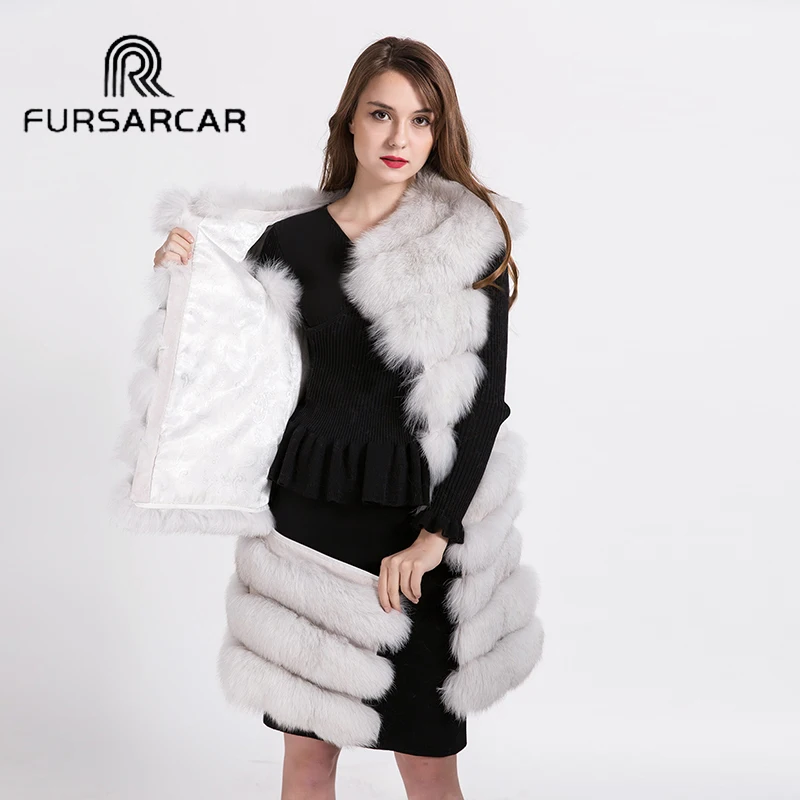 

FURSARCARDetachable Luxury Real Fur Vest For Women Winter Natural Fox Fur Long Gilet Thick Real Fur Coat Jacket BF-C0491