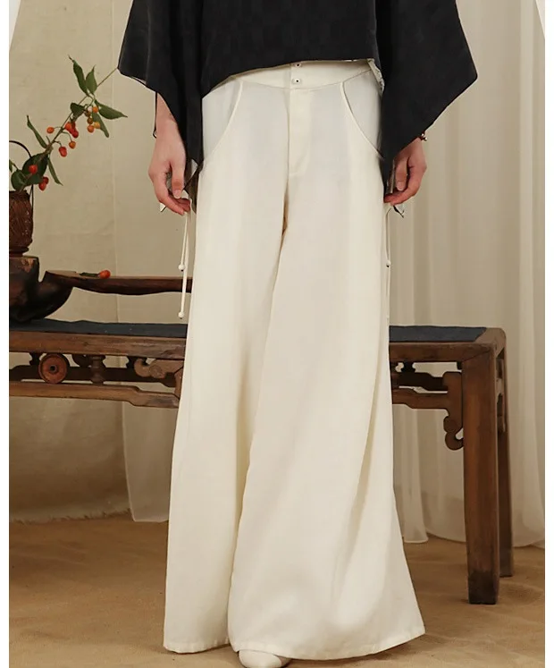 

2015 loose fluid wide leg pants pants women's loos White wide legs Tencel elegant fairy pants 17390-51