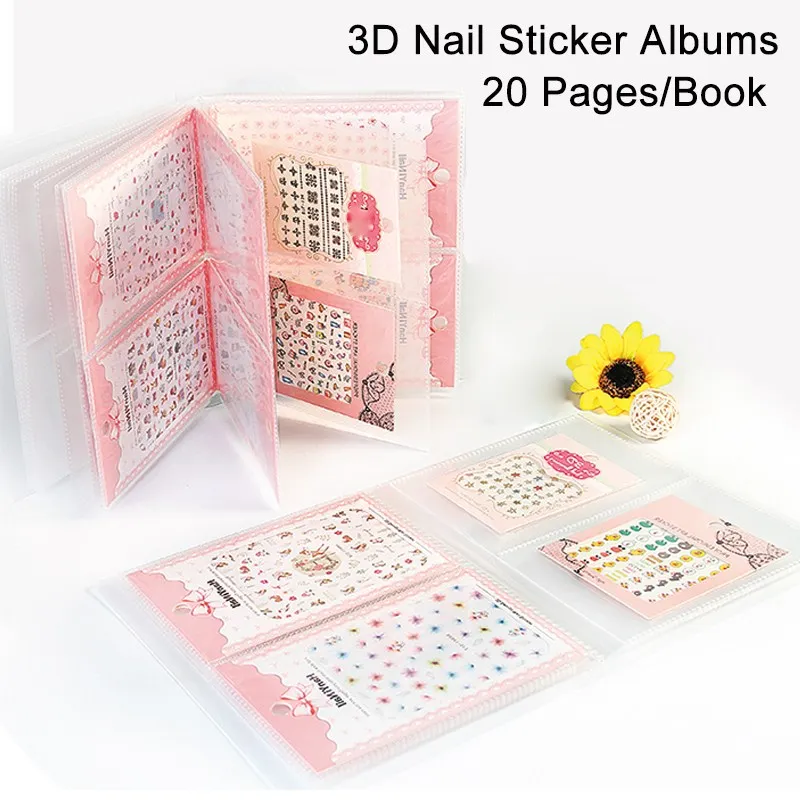 

1 Pc 20 Pages 3D Nail Art Sticker Album Water Decal Collecting Storage Display Book Lattice Scrapbook Salon Manicure Art Tool