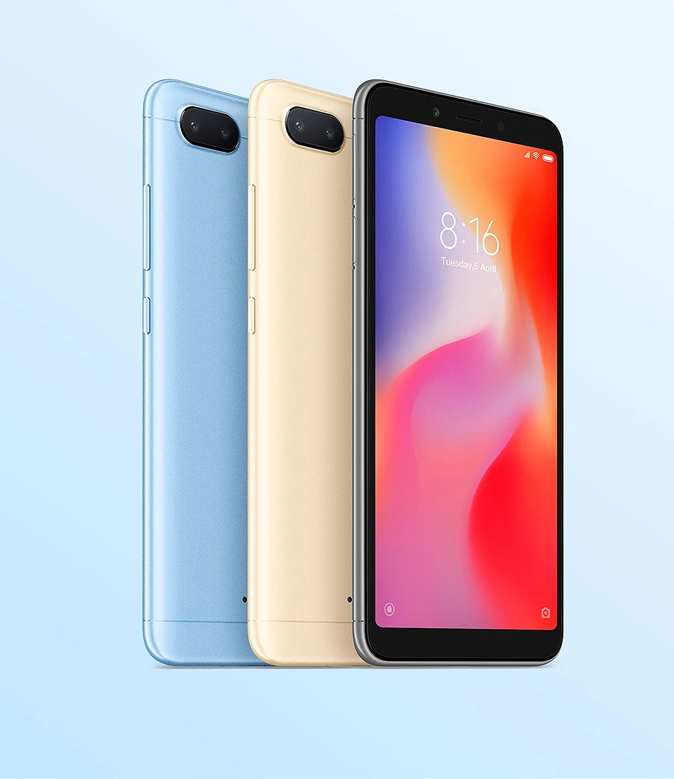 Xiaomi Redmi 6 с глобальной версией, 4 ГБ, 64 ГБ, Helio P22, Восьмиядерный процессор, 12 Мп+ 5 МП, две камеры, 5,45 дюйма, 18:9, полный экран, 3000 мАч, мобильный телефон