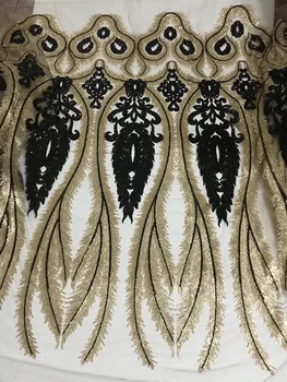 

GOLD BLACK French Net Sequin Lace Fabric 2018 Latest african sequence lace fabric with embroidery tulle fabric