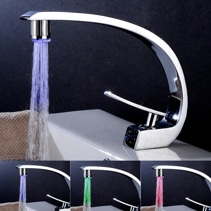 Buy LED Color Changing Chrome Brass Brass Faucet Spout