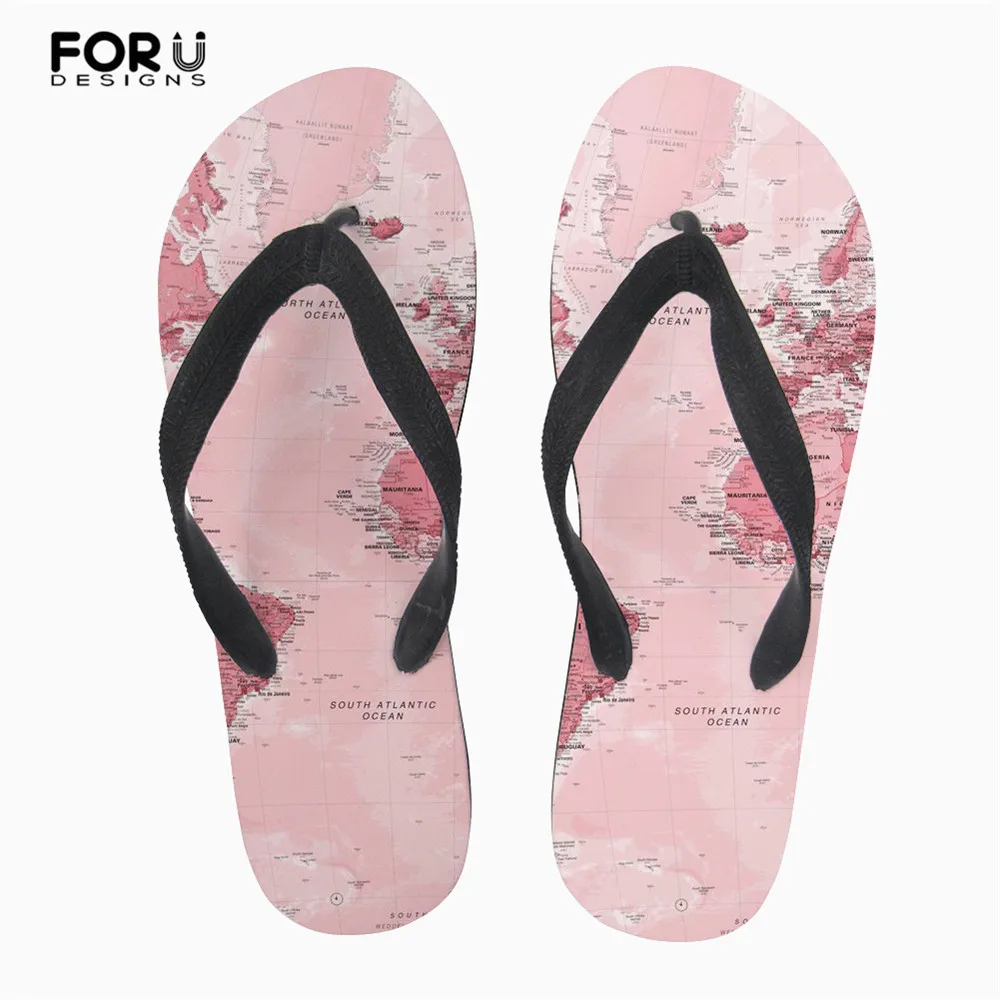 

FORUDESIGNS Flip Flops Women Summer 2019 Fashion 3D Retro Map Design Casual House Room Ladies Slippers Rubber Soft Girls Sandals