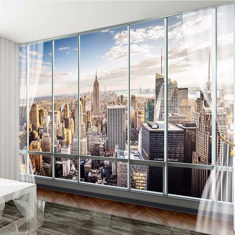 Photo Wallpaper Custom 3d Stereo Latest Outside The Window New York City Landscape Wall Mural Office Living Room Decor Wallpaper Wallpapers Aliexpress