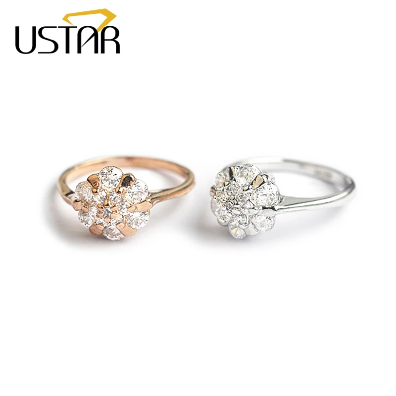 USTAR Flower Zircon wedding Rings for women jewelry Austria Crystals Rose Gold color engagement Rings Female Anel bijoux gift