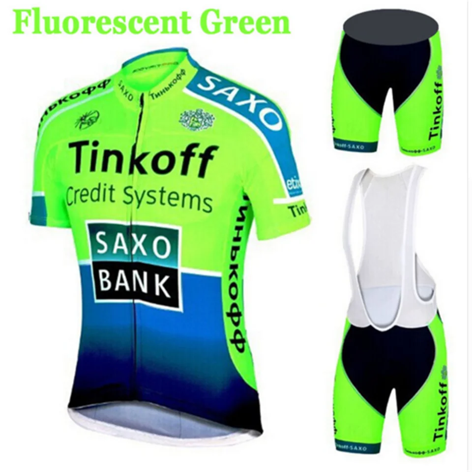 

Tinkoff fluorescent green Cycling Jersey Short Sleeve Breathable bib shorts Bicycle Clothes Quick Dry Roupa Ciclismo Maillot