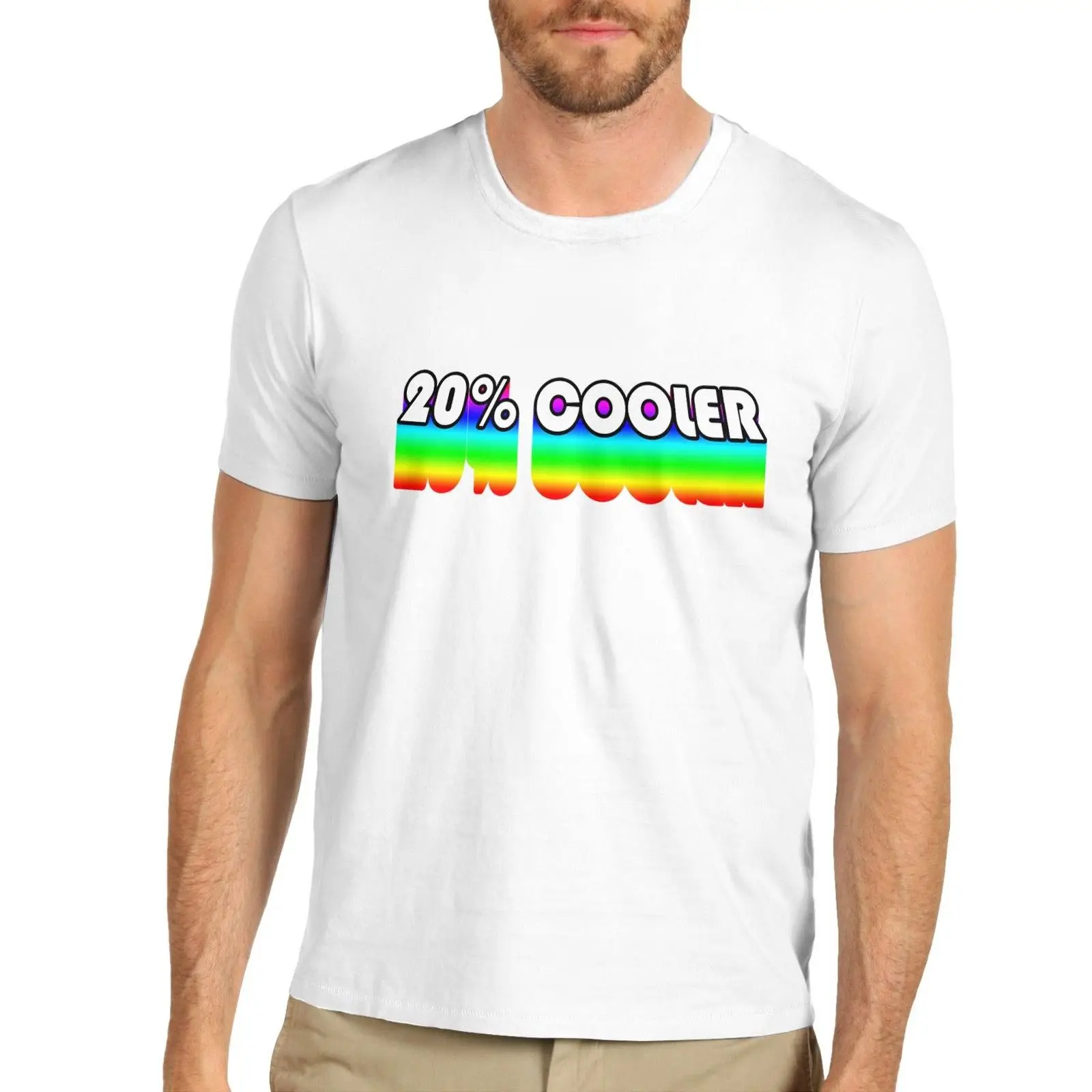 cheap Men #039;s 20% Cooler Rainbow Premium Cotton Printed T Shirt 100% Cotton Men T Shirt Tees Custom Novelty O Neck Tops