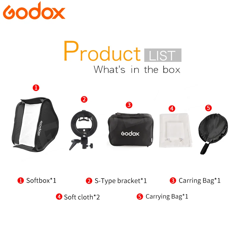 Godox 80*80 cm Softbox plegable 80x80 Flash plegable + soporte tipo S Bowens soporte + Kit de bolsa para Flash de estudio fotográfico speedlite - 2