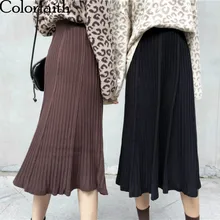 Colorfaith New Women Skirt Autumn Winter Knitting A-line Skirt Casual Eelegant Ladies Fashion Package Hip SK4052