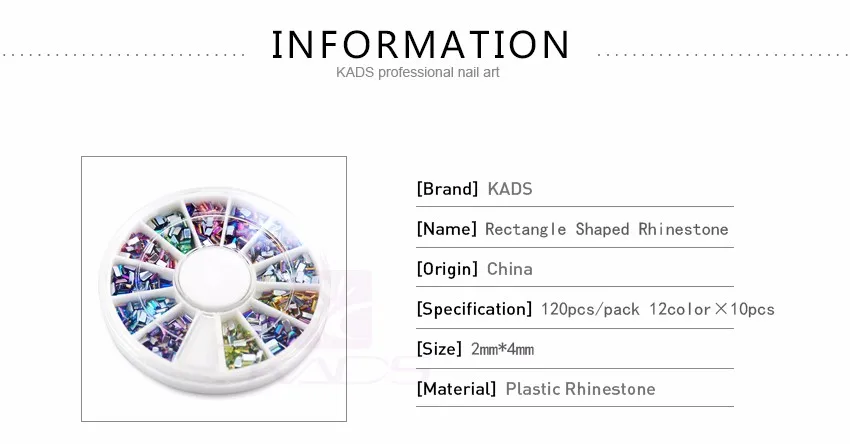 KADS AB 2X4mm Прямоугольник Искусство Ногтей Декорация Горный Хрусталь 600 ШТ. в 12 Цвет для Искусство Ногтей инструмент для ногтей аксессуары