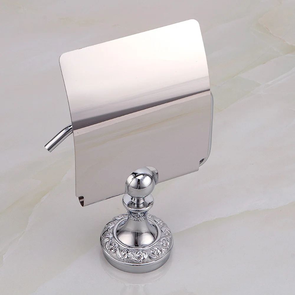 Silver toilet paper holder stainless steel carved toilet paper holder round base wall hanging bathroom hardware accessories