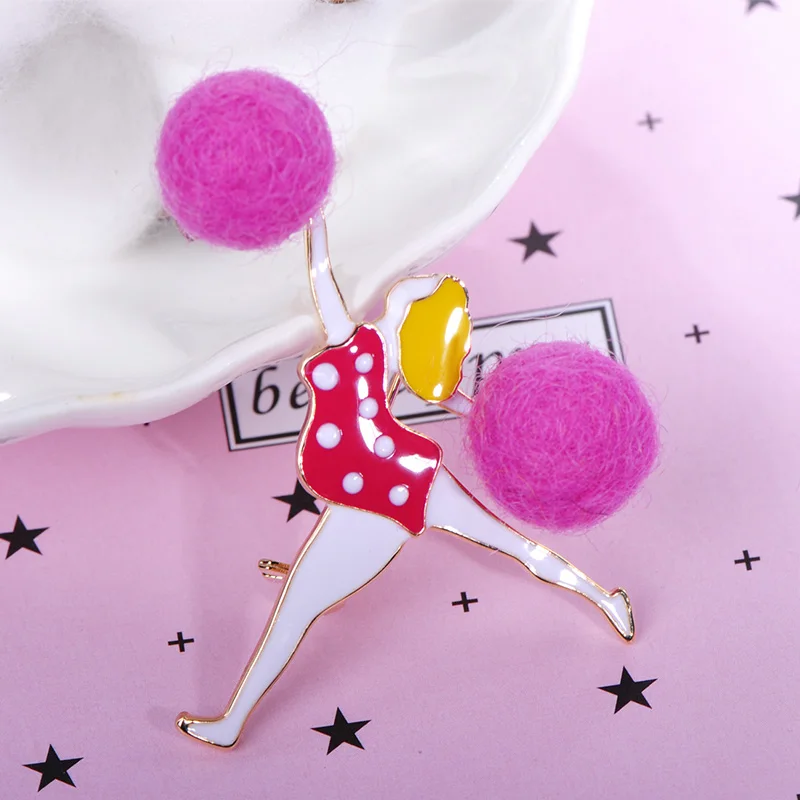 Blucome Creative Handmade Brooch Wool Felt Ball Gymnast Enamel Jewelry For Girl Clothing Scarf Backpack Skirt Fashion Decoration