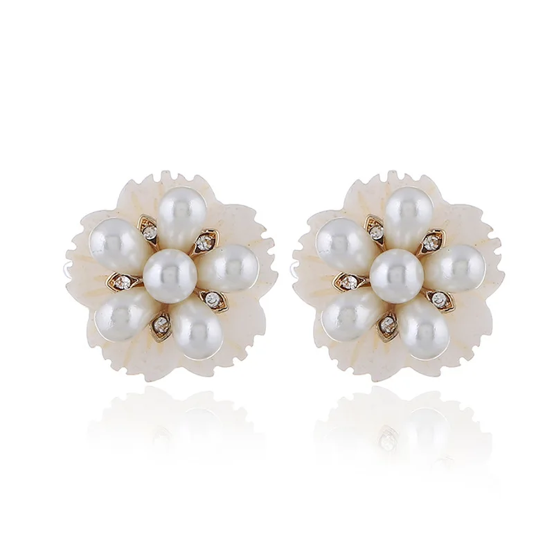 Fashion Mother of Pearl MOP White Shell Stone Wired Flower Dangle Earrings