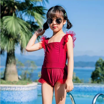 

2019 Kids Baby Girls One-Piece Solid Color Ruffles Bikini Childrens Swimwear Girls Swimsuit Swimming Suit Costumes