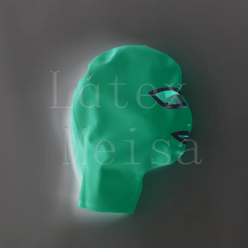 

Apple green Fetish latex hoods with open eyes nostrils and mouth for adults
