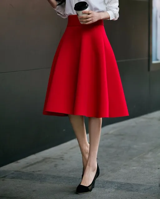 High Waist Elegant Skirt Knee length Women Pleat Flared Skirts Fashion Women Midi Skirt Faldas Saia 5xl Plus Size Ladies Jupe Skirts AliExpress