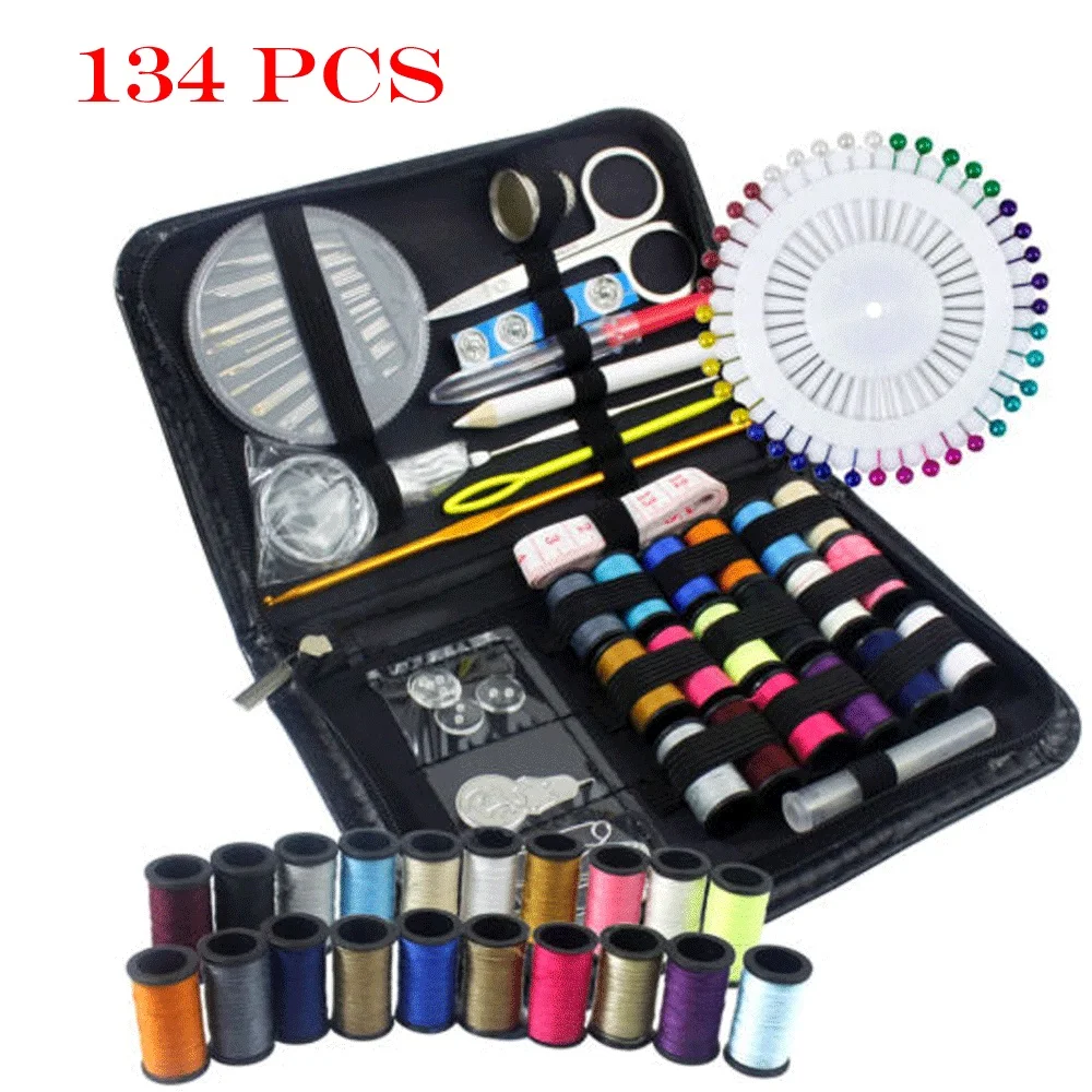 

134Pcs Home Travel Portable DIY Sewing Box Multi-function Sewing Kit Needle Thread Threader Tape Scissor Storage Bag Sewing Set