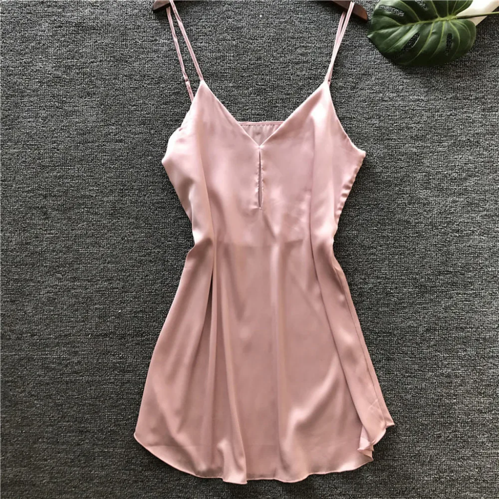 Camisones кружевное белье Babydoll с v-образным вырезом, ночное белье, сатиновое платье, шелковое белье