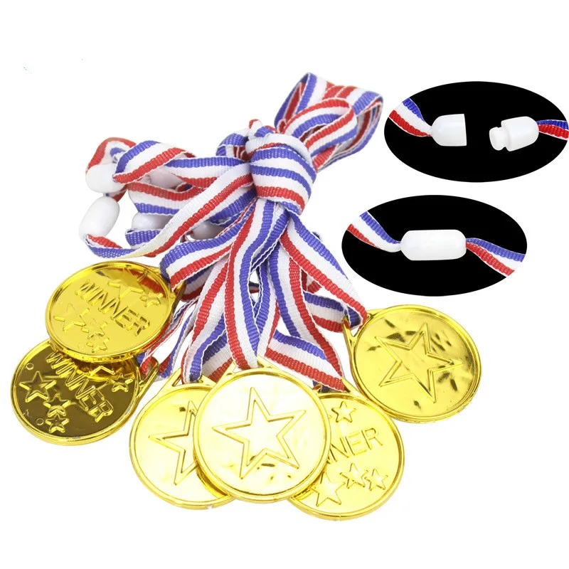 

60pcs/set Children Gold Plastic Winners Medals Sports Day Party Bag Prize Awards Toys For Kids Party Fun Supplies High Quality