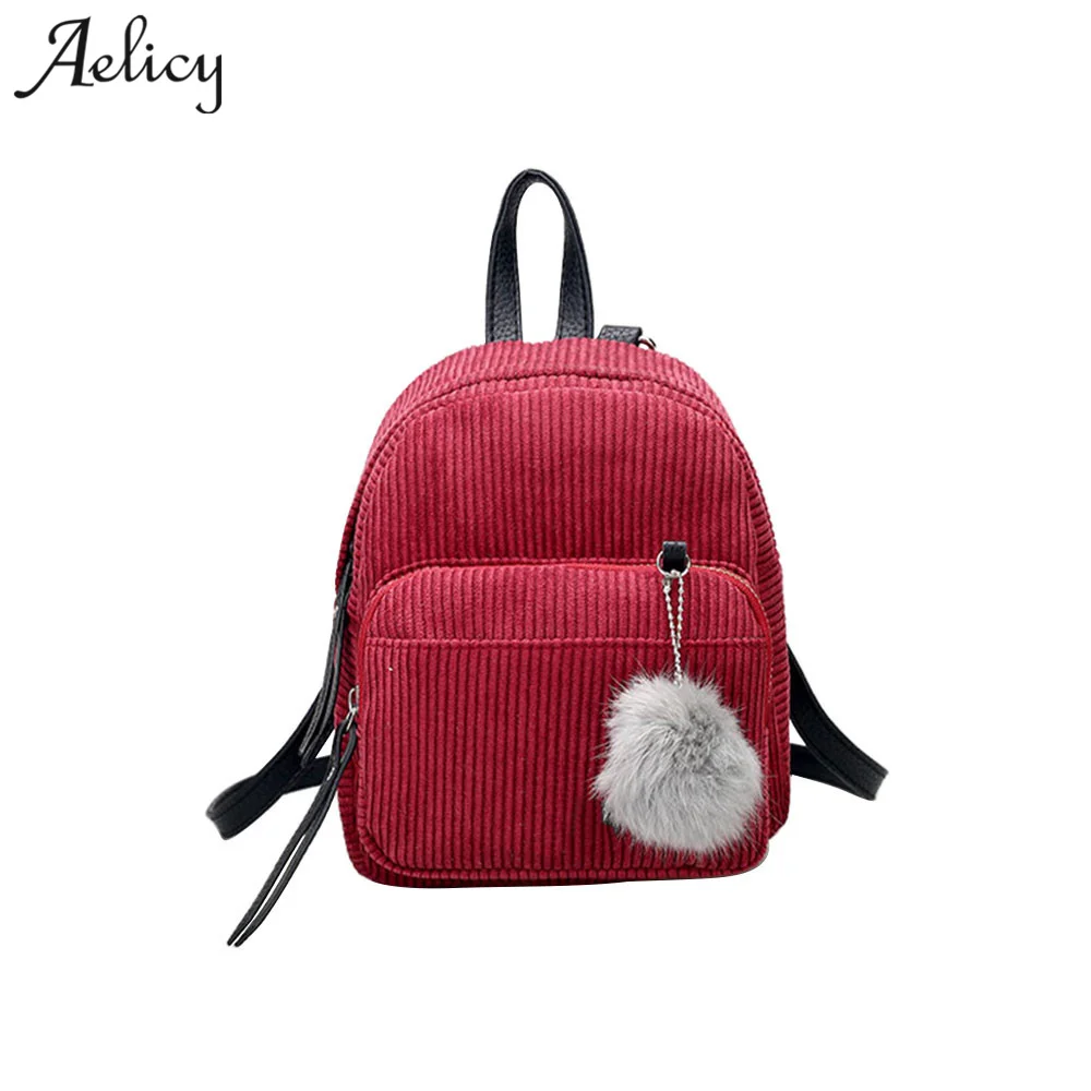 

Aelicy Luxury Cute Corduroy Mini Backpack Female With Hairball Korean Backpack Schoolbag For Teenage Girls Mochila Feminina