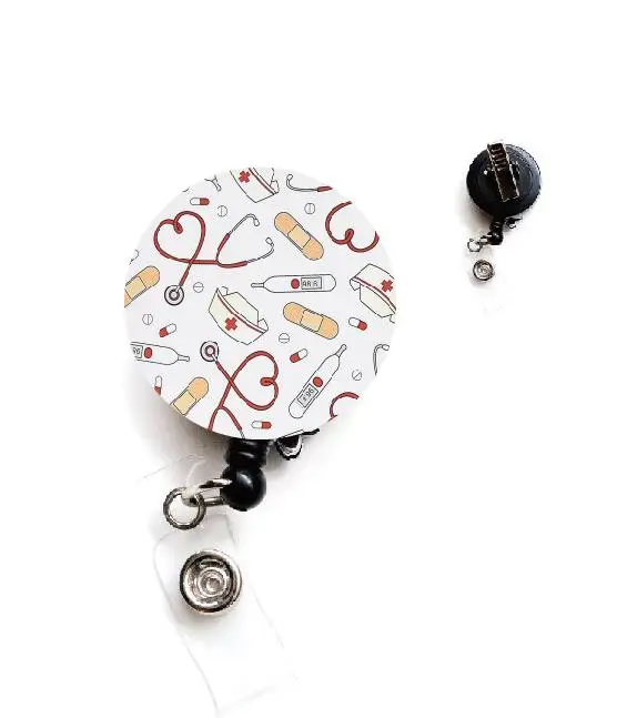

Nurse Love Cute Cartoon RN Supplies ID Badge Reels with swivel clip
