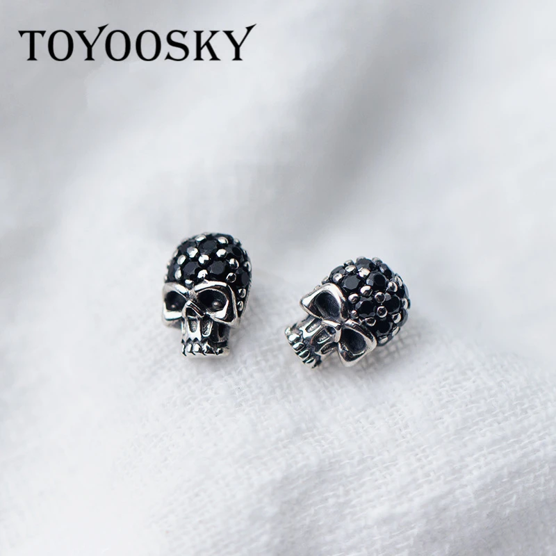 

Real 925 Sterling Silver Skull Bar Earrings For Women Men Gothic Vintage Punk Jewelry Biker Ear Jewelry