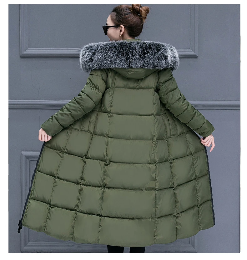 25 градусов, женские куртки, зимняя верхняя одежда, новые женские длинные парки, пальто, простой стиль, X-long, тонкий большой меховой воротник, толстый теплый