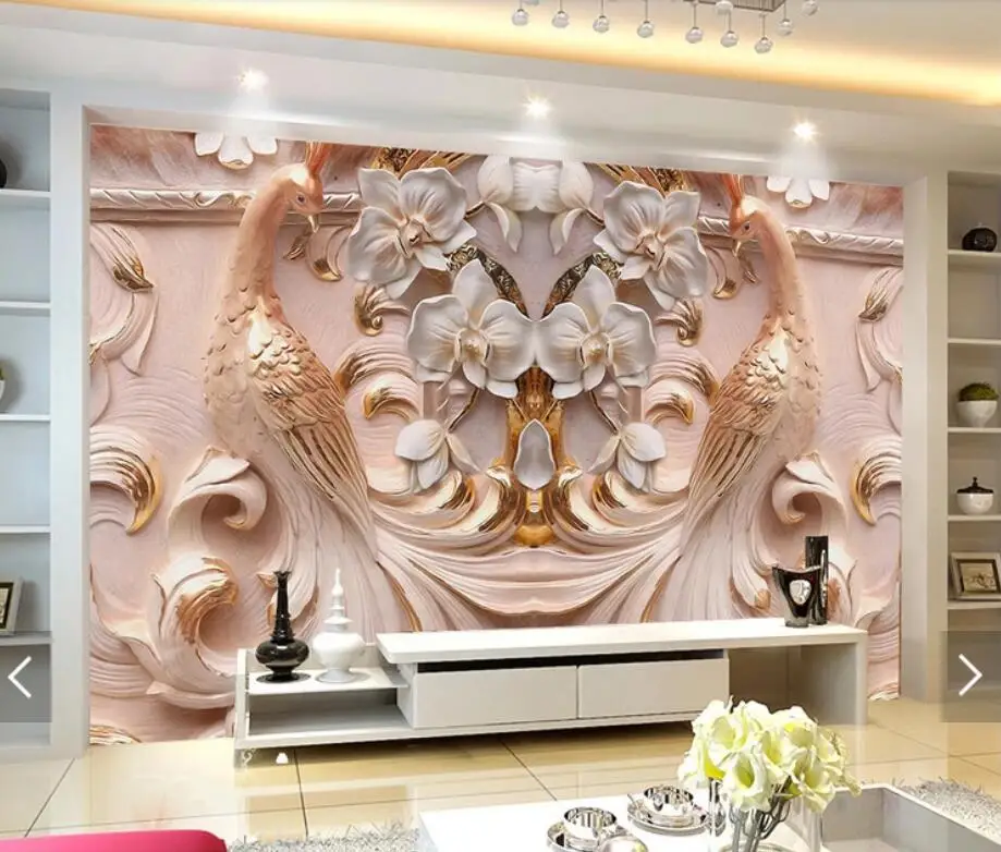 Us 8 64 52 Off 3d 8d Embossed Peacock Flower Wall Mural Photo Wallpaper For Living Room Bedroom Backdrop Wall Paper Room Decor Floral Murals In