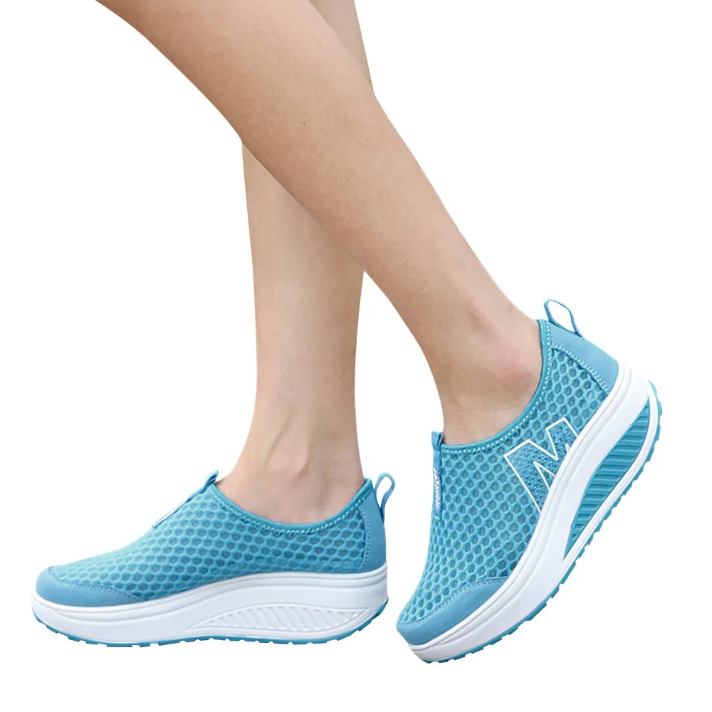 New Women's Shoes Casual Fashion Shoes Walking Platform Height Increasing Women Loafers Breathable Air Mesh Swing Wedges Shoe