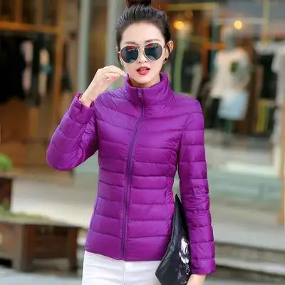 Легкий пуховик женский короткий секционный воротник Модный корейский тонкий осенний и зимний большой размер Женская куртка - Цвет: purple