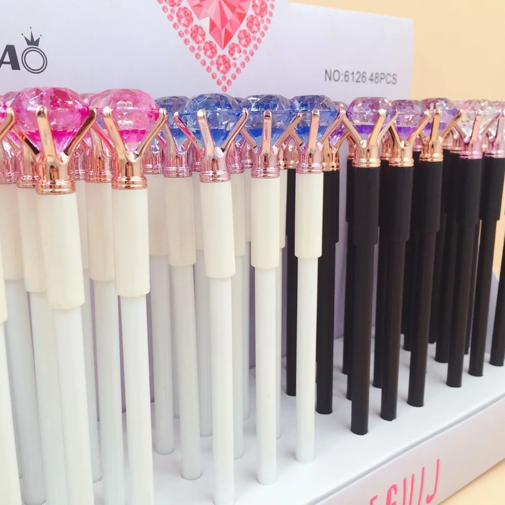Cabeça de Cristal Pintado de Tinta Caneta de Tinta de Água Produtos de Papelaria 48 Pçs e lote 0.5mm Diamante Preta Caneta Gel Roller Ball Canetas Escola Escritório 5 Canetas de gel