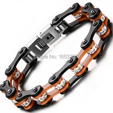 10 мм 8 ''классический мотоцикл браслет-цепочка Нержавеющая сталь Оранжевый Черный трехцветный Велосипедный Спорт ссылку дизайн Для женщин праздничные подарки