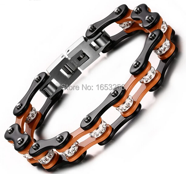 10mm 8 Classic Motorcycle chain Bracelet Stainless Steel Orange Black Tri color Bicycle Link design Women