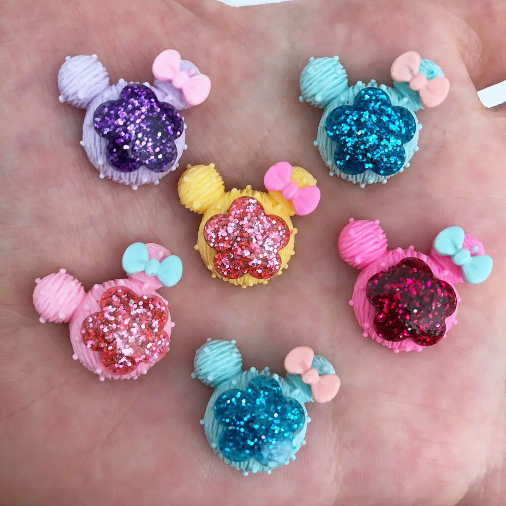 

Resin Lovely Glitter Colorful bow Mouse Flatback Figurine Cabochon stone scrapbook DIY Decor Home Craft OF254*2