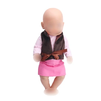 

43 cm baby dolls dress new born vest coat + pink skirt Baby toys fit American 18 inch Girls doll f135