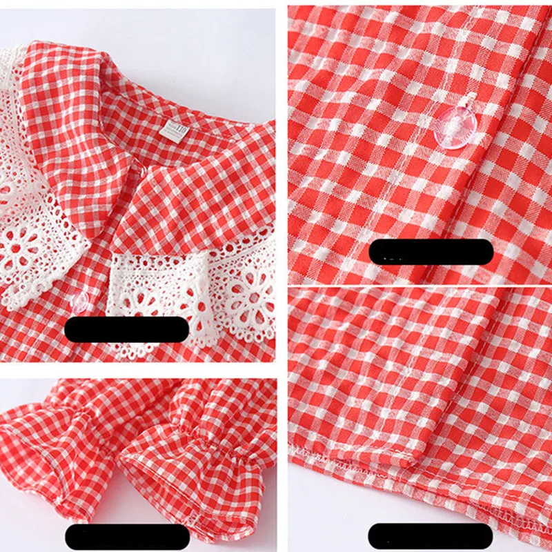 Корейская Школьная блузка для девочек дизайнерские детские блузки с длинными рукавами и кружевным воротником и рубашки для девочек, клетчатые топы для девочек
