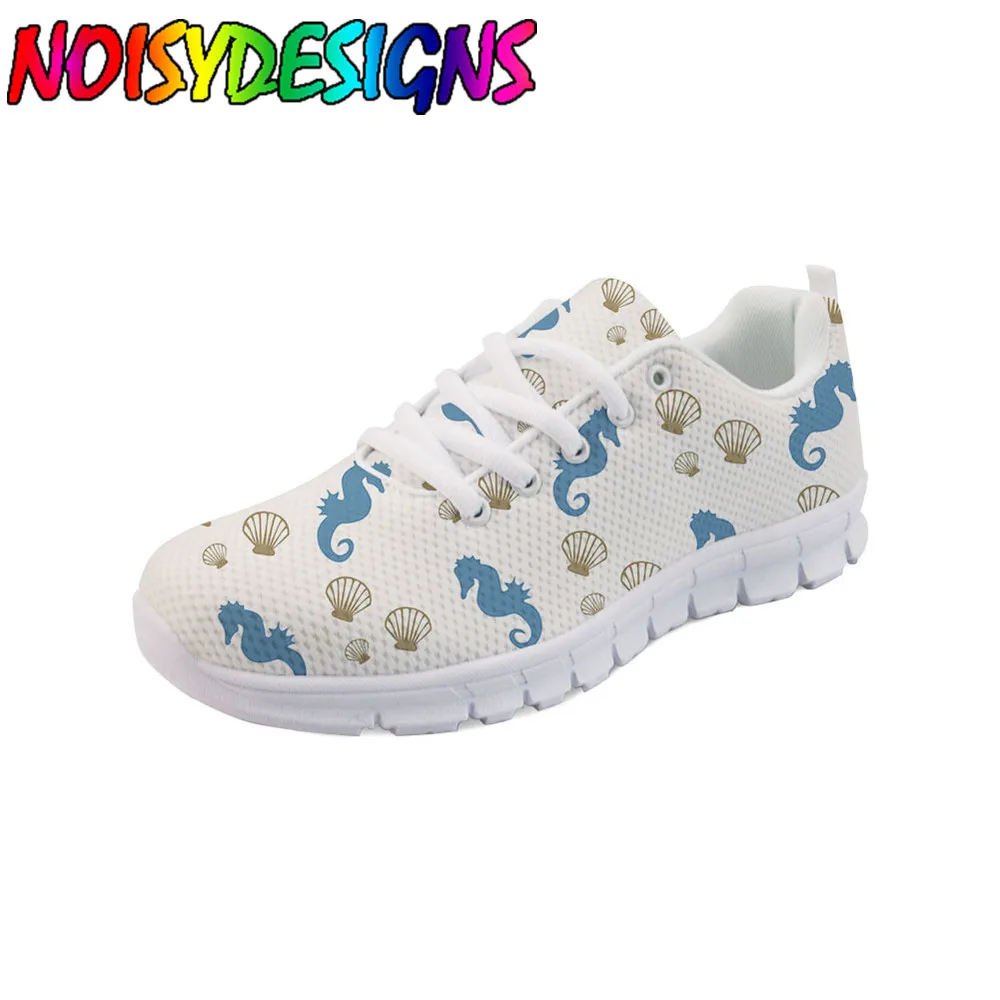 

Newest Brand Women Flats Shoes Seahorse And Shells Print Stylish Autumn Women's Casual Sneakers Woman Zapatos Mujer