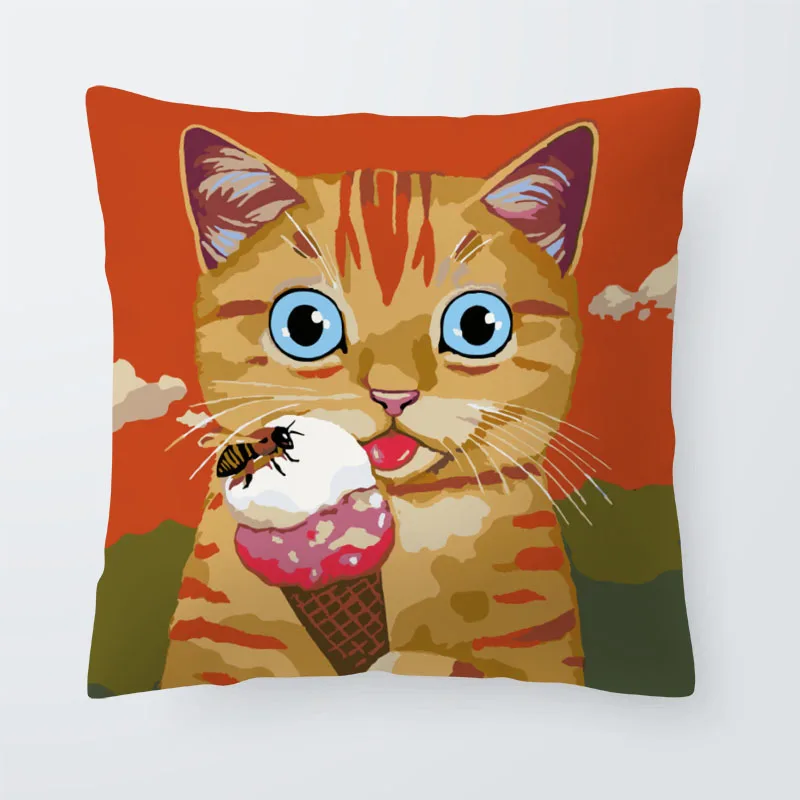 Забавная Милая подушка для кошек, сиамская кошка, пицца, мультяшная подушка, декор для гостиной, диван, маленькая супермягкая подушка, чехол