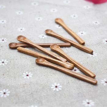 

AIRCHR 50pcs/lot Super Mini Spoons Wooden 7*0.8cm Spice Gram Baby Spoon