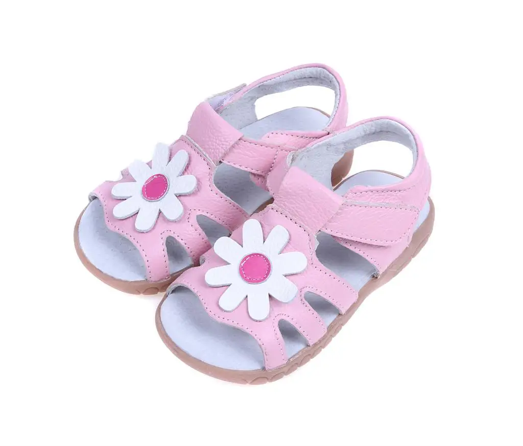 Новые летние детские кожаные сандалии для девочек, кожаные сандалии с подсолнухами - Цвет: pink