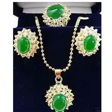 Высококачественные ювелирные изделия Золотое слово с зелёными камнями Кристалл Подвеска для ожерелья и сережек кольцо наборы+ цепь AAA натуральный камень