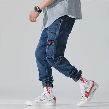 

Male High Quality jeans spring and summer style of overalls Nine-cent casual pants Hip hop loose Nine pantsMulti-pocket Pants