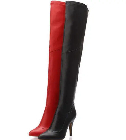

Sexy Leather High Stilettos Pointy Toe Over The Knee Thigh High Boots Zip Shoes A21